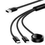 ESSAGER ES-X60 3A USB-A to Type-C/iP/iWatch Cable Fast Charging Data Transmission Copper Core Line 1.2M Long for iPhone 16 16 Pro 15 14 13 Pro Max for Huawei Mate XT for Xiaomi MIX Fold4 for Samsung Galaxy Z Flip6