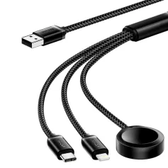 ESSAGER ES-X60 3A USB-A to Type-C/iP/iWatch Cable Fast Charging Data Transmission Copper Core Line 1.2M Long for iPhone 16 16 Pro 15 14 13 Pro Max for Huawei Mate XT for Xiaomi MIX Fold4 for Samsung Galaxy Z Flip6