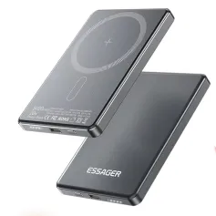 ESSAGER KR-W002 Magnetic Wireless Power Bank 15W 5000mAh External Battery Power Supply with 1 Input & 2 Outputs Fast Charging for iPhone 16 16 Pro 15 14 13 Pro Max for Xiaomi 15 Ultra for Samsung Galaxy S25 Ultra