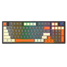 AIGUOXIN GK807 Teclado Mecânico Tri-mode 96 Teclas Hot Swappable Interruptor Azul RGB NKRO 2.4G / BT / Type-C Teclado para jogos com botão infinito