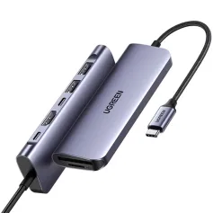 UGreen CM195 7-in-1 Type-C Docking Station USB Adapter with USB-A3.0*2 / USB-C 3.0 / USB-C PD / HD / SD&TF Card Reader Slot Multi-ports Splitter Adapter for PC Laptop Matebook HUAWEI XIAOMI