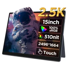 HAILESI 15 Inch Touchable FHD 2496*1664P Portable Monitor Computer Gaming Display 510nit 60Hz 100% sRGB IPS Mini HD Type-C External Screen for Smartphone Tablet Laptop Game Consoles