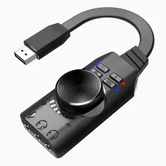 PLEXTONE GS3 USB 7.1CH কম্পিউটার গেম সাউন্ড কার্ড ভলিউম নব এক্সটার্নাল গেমিং অডিও কার্ড সহ 3.5mm USB অ্যাডাপ্টার প্লাগ অ্যান্ড প্লে পিসি ল্যাপটপ PUBG এর জন্য