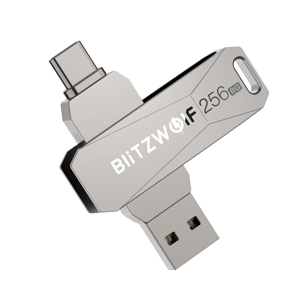 BlitzWolf BW-UPC2 256GB USB Disk 2 in 1 Type-C USB3.0 Flash Drive Ultra-fast Transmission 360° Rotation Zinc Alloy 256GB Support OTG Pendrive