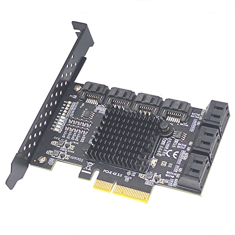 PCIe to SATA3.0 Expansion Card 10 Port 6Gbps PCI-E3.0 4X Interface ASM1166 Hot Swap for PC Storage Upgrade Win10 Linux Compatible