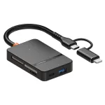 8-in-1 USB3.0 Card Reader with Type-C/Lightnig Interface Micro SD TF CF MS Memory Card Adapter 5Gbps High Speed Support OTG for Laptop PC