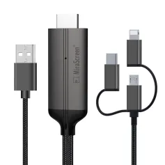 MiraScreen 3-in-1 USB to HDTV Cable 1080P HD Video Conversion Cable Same Screen Cable TV Computer 2 Meters Screen Projection Cable