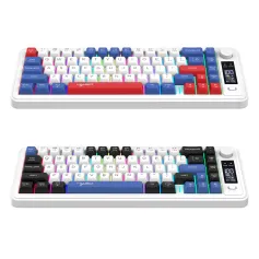 HXSJ L68 hárommódú vezeték nélküli játékbillentyűzet kijelzővel és multimédiás gombbal 68 gombos RGB fény 2000mAh akkumulátor C típusú újratölthető 2,4G / BT1 / BT2 vezeték nélküli membrán billentyűzetek PC laptop számítógéphez