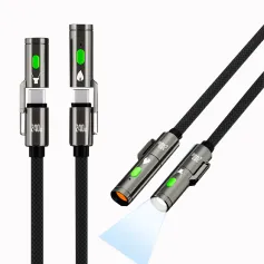TUTI PD240W USB C to C Fast Charging Cable with Lighting Cigarete Lighter Function 480Mbps Data Transfer Built-in Flashlight Zinc Alloy Nylon Braided Cables