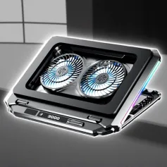 D17 Dual Turbine Laptop Cooling Pad with Adjustable Height and RGB Lighting for 15-21 Inch Computers, Quiet Gaming Cooling Solution, Powered by Type-C