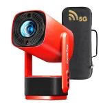 [EU/US Direct] SkyEcho FreeONE Portable Speaker Projector Android OS Wi-Fi 6 Auto-Focus Built-in-270° Rotation Stand 350 ANSI Lumens Bluetooth 5.2 Auto-Keystone Correction Netflix Youtube Ceiling Projector EVA Storage Bag EU Plug Global Version