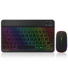 10 polegadas retroiluminado para teclado e mouse para iPad Conjunto de luz de fundo Teclado Bluetooth para IOS Android Windows Teclado e mouse sem fio