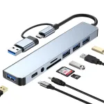 "Bakeey 8-in-2" USB-C prijungimo stoties USB adapteris su USB3.0 * 2 USB2.0 * 2 USB-C SD / TF kortelių skaitytuvo lizdas 3.5 mm garso kelių prievadų USB šakotuvai