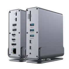 Stație de andocare verticală 15-în-1 Type-C cu 10Gbps USB-C / USB3.0 / USB2.0 / PD100W / 4K DP / HD / RJ45 / Audio / SD&TF3.0 Adaptor Splitter multiporturi pentru PC Laptop