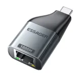 Essager ES-OTG22 Ethernet Adapter 1000/100Mbps RJ45 To Type-C Connector Extender Extension for PC Tablet Laptop Projector Gigabit Adapter