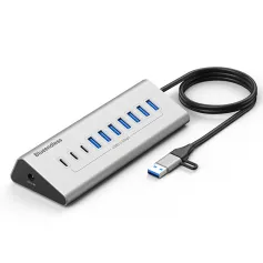 HU105C 10-in-1 USB-A/Type-C Hub Docking Station USB Adapter with USB3.0-A*7 USB3.0-C*3 Multiports Spliiter Apdater for PC Laptop Computer
