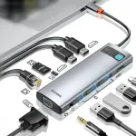 [Triple Display] Baseus 11-In-1 MST USB Type-C Hub Docking Station Adapter With Dual 4K HDMI HD Display / 1080P VGA / 100W USB-C PD Power Delivery / 1000M RJ45 Network Port /3 * USB 3.0 / 3.5mm Audio Jack / Memory Card Readers