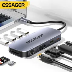 Essager 11 in 1 ਟਾਈਪ-ਸੀ ਡਾਕਿੰਗ ਸਟੇਸ਼ਨ 3*USB 3.2 Gen1 5Gbps HDMI 4K@30HZ VGA RJ45 1000Mbps PD ਚਾਰਜਰ USB ਹੱਬ ਮੈਕਬੁੱਕ ਲਈ 100W ਏਅਰ ਪ੍ਰੋ ਅਡਾਪਟਰ ਸਪਲਿਟਰ