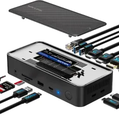 WAVLINK 13-in-1 USB-C Docking Station with M.2 PCIe and SATA SSD Enclosure 4K Triple Display 100W PD Charging 10Gbps 5Gbps USB Ports HD DPEthernet for Thunderbolt4/3 Laptops Computer