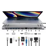 Мережевий концентратор док-станції 13 в 1 USB C з підставкою для ноутбука VGA PD 3.0 USB-C RJ45 10/100 Мбіт/с для MacBook, iPad, Surface pro