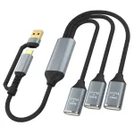 3-in-2 Multifunctional USB-C Hubs USB/Type-C Male to USB2.0*3 Female Multi Splitter Adapter OTG USB Power Adapter for Laptop Tablet Phone U Disk