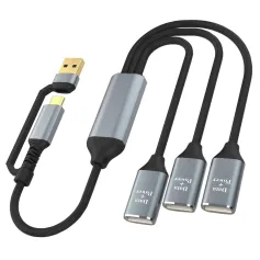 3-in-2 Multifunctional USB-C Hubs USB/Type-C Male to USB2.0*3 Female Multi Splitter Adapter OTG USB Power Adapter for Laptop Tablet Phone U Disk
