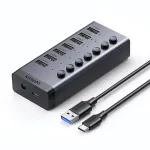 UGreen 7-in-1 Powered Switch Type-C Docking Station USB Adapter with USB3.0*7 Multi-ports External Hubs Splitter for Laptop Computer Phone