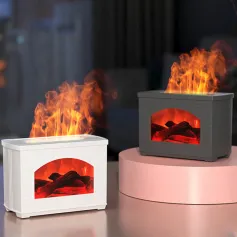 Umidificatore a fiamma simulata con camino, diffusori di oli essenziali, diffusore di umidificatore a nebbia fredda da 270 ml, per camera da letto e casa, spegnimento automatico senza acqua per l'arredamento di casa e ufficio.