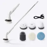 Electric Cleaning Brush Cordless 5W Motor Extendable Handle 5 or 6 Brush Heads ABS for Bathroom Kitchen Tile Floor Cleaning