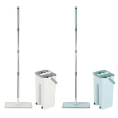 360° Rotation Spin Flat Mop Bucket Set Auto Rebound Hand-free Floor Cleaning