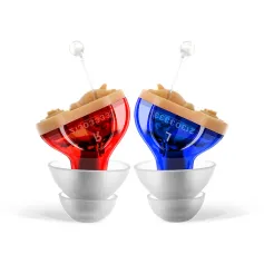Red & Blue Mini Noise Canceling Hearing Earbuds In-Canal Earphones Headset Sound Amplifier