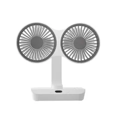 ダブルヘッドデスクトップ首振りファン、360°回転USB充電式4000mAhバッテリー駆動ポータブル自動回転テーブルファン4ギア風、ホームオフィス壁掛け式ファン用