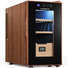 Umidificador elétrico para charutos NEEDONE 23L com aquecimento e resfriamento, controle silencioso, gabinete refrigerador termostático para 150 unidades com prateleiras de madeira de cedro espanhol, gaveta com higrômetro, presente para homens