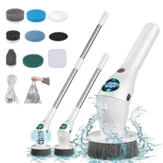 8 in 1 Multifunctional Wireless Cleaning Brush 2500mAh Type-C USB Rechargeable 450RPM Adjustable Lengths LED Night Light for Bathroom Kitchen Windows Car