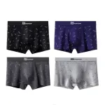 4Pcs Mens Underwear Soft Breathable Cotton Trunks Plus Size Boxer Briefs Short Mid Waist Print Flat Corner Pants