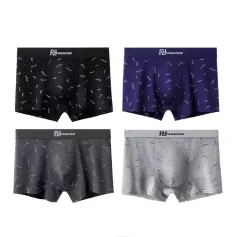4Pcs Mens Underwear Soft Breathable Cotton Trunks Plus Size Boxer Briefs Short Mid Waist Print Flat Corner Pants