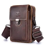 BULLCAPTAIN Men Casual Waist Bag Belt Purse Genuine Leather Multifunctional Shoulder Messbage Bag Mobile Phone Crossbody Bags Waist Pack