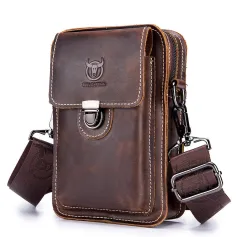 BULLCAPTAIN Men Casual Waist Bag Belt Purse Genuine Leather Multifunctional Shoulder Messbage Bag Mobile Phone Crossbody Bags Waist Pack