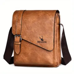 WEIXIER Men's Business Shoulder Bag Large Capacity, Waterproof Messenger Crossbody Bag, Casual Fashion PU Leather Backpacks Bag