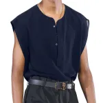 INCERUN Mens Shirt Simple Solid Color Shirts Top Sleeveless V-neck Button Men Tops Daily Casual Shirts
