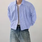 INCERUN Plus Size Men Classic Striped Shirts Long Sleeve Lapel Collar Casual Shirt for Men Daily Vacation Streetwear Male Top