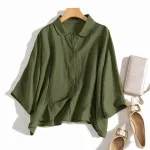 ZANZEA Cotton Solid Button Lapel Ruched Casual Blouse
