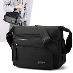 Waterproof Nylon Men Crossbody Bag Large Capacity Multiple Pockets Zipper Shoulder Bag Fashion Casual Outdoor Travel Messenger Bag