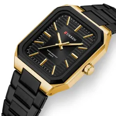 CURREN Fashion Rectangular Business Watches for Men Waterproof Luminous Hands Stainless Steel Simple Vintage Quartz Wristwatch
