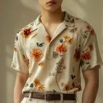 INCERUN Mens Fashion Hawaiian Beach Style Floral Print Short Sleeve Shirt