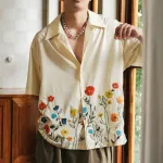 INCERUN Mens Shirts Fashion Floral Print Revere Collar Short Sleeve Shirt Summer Daily Beach Shirts