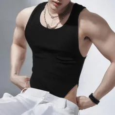 INCERUN Men Tank Top Fashion Simple Solid Color Jumpsuit Vest Male Tanks Sleeveless Summer Streetwear S-5XL
