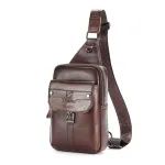BULLCAPTAIN Vintage Men's Genuine Leather Chest Bag Large Capacity Wear-Resistant Crossbody Shoulder Bags Fashion Travel Outdoor Messenger Pack