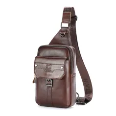 BULLCAPTAIN Geantă de piept din piele naturală pentru bărbați de epocă de mare capacitate rezistentă la uzură Genți de umăr Crossbody Modă de călătorie în aer liber Messenger Pack