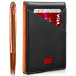 Ekphero Men's Slim Genuine Leather Wallet RFID Blocking Minimalist Credit Card Holder Bifold Folding Wallet, Gifts For Men